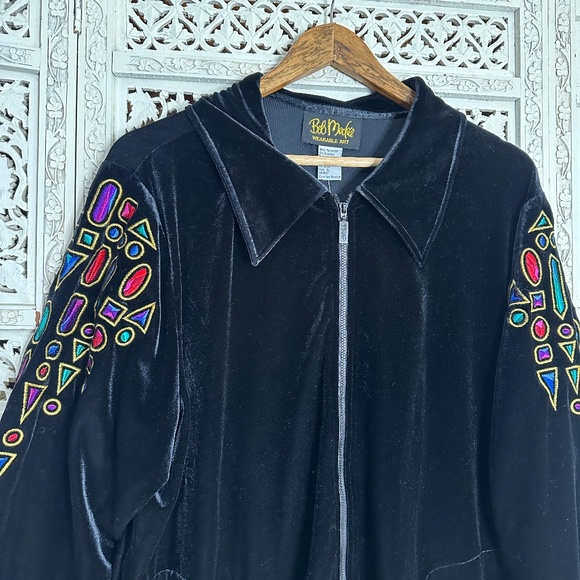 NWT Bob Mackie Wearable Art Velour Zip Up Track Jacket With Embroidered Jacket - Picture 3 of 6